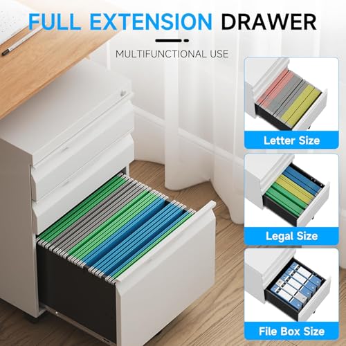 3 Drawer Mobile File Cabinet with Lock, Rolling File Cabinet with Wheels - color: White, size: 3 Drawer