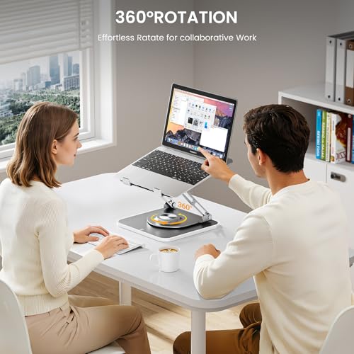 360°Rotating Laptop Stand with RGB Lights, Fits 10-16"Laptops MacBooks | 7-Level RGB Lights, Adjustable Multi-Angle Ergonomic Aluminum Laptop Stand, Foldable & Portable for Home & Office - color: RGB-Grey
