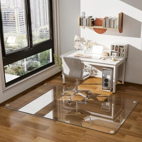 GLSLAND 36"x55" Tempered Glass Office Chair Mat, Hard Floor Mat for Carpet - color: Clear, size: 36" x 55"