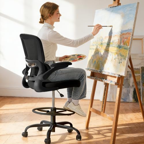 TRALT Drafting Chair - Tall Office Chair with Lumbar Support for High Desk - color: Black