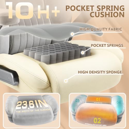 Fabric 600LBS Heavy Duty Office Chair with 5D Flip Arms for Heavy People,Comfy Cloth Big and Tall Desk Chair with Pocket Spring Cushion,High Back Computer Chair with Adjustable Lumbar Support - color: Fabric Grey