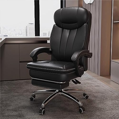 Ergonomic Office Chair - Adjustable Height Desk Chair with Lumbar Support and Retractable Footrest - High Back Chairs PU Leather Thick Seat Cushion, Head, and Arm Rests - Reclines - color: Black