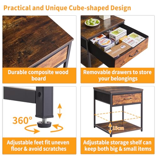 Aibiju Small Table Stand with Drawers, Multi-Functional Side & Printer Accent Table with Storage Shelf, Rustic Brown YD-TM156H - color: Rustic Brown, style: With Drawers
