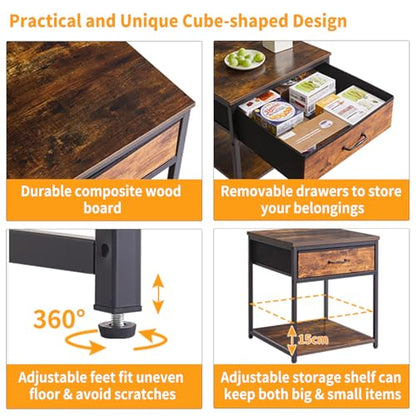 Aibiju Small Table Stand with Drawers, Multi-Functional Side & Printer Accent Table with Storage Shelf, Rustic Brown YD-TM156H - color: Rustic Brown, style: With Drawers