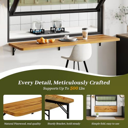Dogsky Floating Wall Desk 60" x 16" - 500 lbs Heavy Duty Solid Pine - color: Golden Brown, size: 60" x 16"