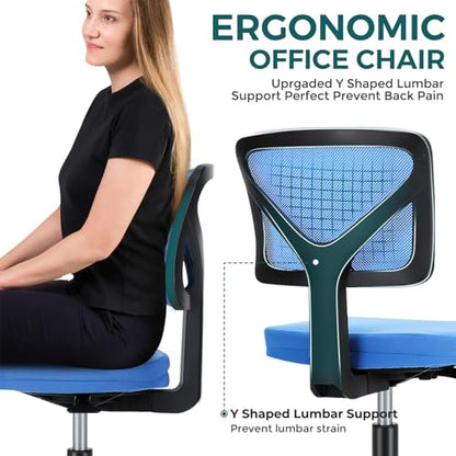 DUMOS Armless Desk Chairs, Small Home Office Mesh Chairs | Ergonomic Adjustable Mid Back, Swivel Rolling Task, Computer Work Vanity Small Spaces, Blue - color: Blue, size: 1pc