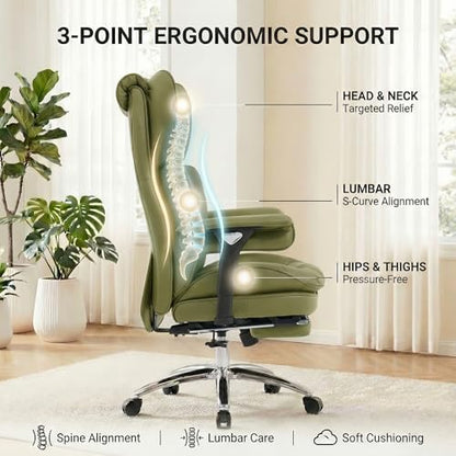 Big & Tall Office Chair, 400lbs Executive Chair with Footrest, Green - color: Green