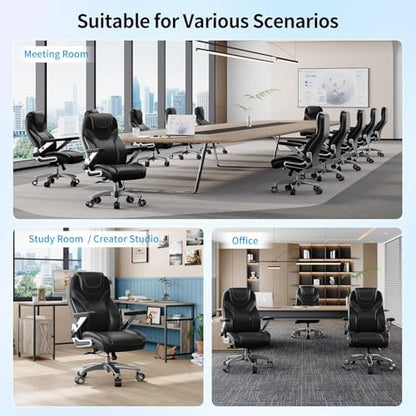 Big and Tall Office Chair with 5D Arms, Fabric & PU Leather Heavy Duty Desk Chair, Adjustable Lumbar Support & Height, Tilt Function, High Back Ergonomic Executive Computer Chair - color: Black
