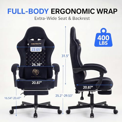 Desk Computer Gaming Chair - High Back Ergonomic Office Chair with Footrest and Lumbar Support, Swivel Comfy Home Gamer Video Game Chairs with Pocket Spring Cushion for Adults (Black Fabric) - color: Classic Black Fabric