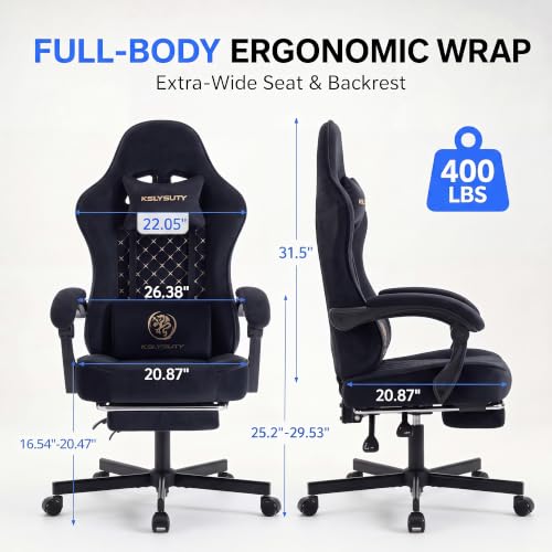 Desk Computer Gaming Chair - High Back Ergonomic Office Chair with Footrest and Lumbar Support, Swivel Comfy Home Gamer Video Game Chairs with Pocket Spring Cushion for Adults (Black Fabric) - color: Classic Black Fabric