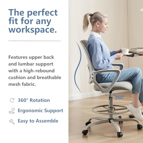 DUMOS Ergonomic Tall Drafting Chair, High Office Chair for Standing Desk