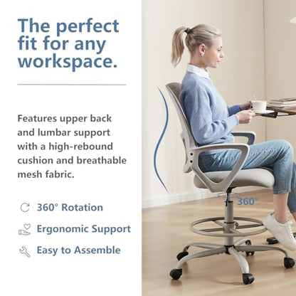 DUMOS Ergonomic Tall Drafting Chair, High Office Chair for Standing Desk