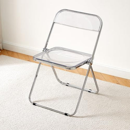 Clear Acrylic Folding Chair, Transparent Plastic Foldable Chairs | Lightweight Ghost Seat with Chrome Frame, Modern Stackable Dining Chair for Vanity, Home, Office, Party, Banquet and Events - color: Clear