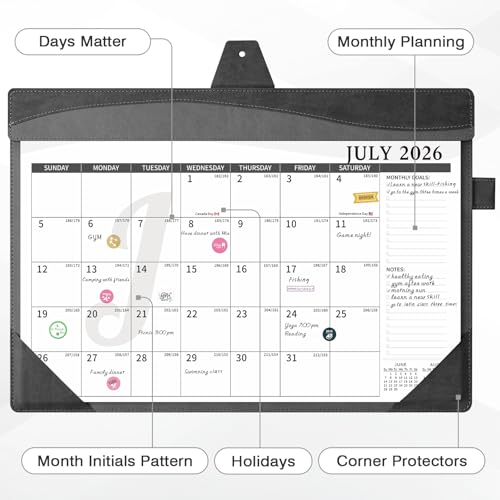 Ospelelf Leather Desk Calendar 2026-2027 Large 12"x17" Monthly Planner Pad with Protective Cover 18 Months Use July 2026 to December 2027 Black - color: Black Gray, size: 12" X 17" (July.2026 - Dec.2027)