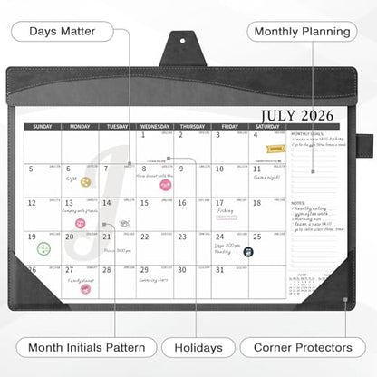 Ospelelf Leather Desk Calendar 2026-2027 Large 12"x17" Monthly Planner Pad with Protective Cover 18 Months Use July 2026 to December 2027 Black - color: Black Gray, size: 12" X 17" (July.2026 - Dec.2027)