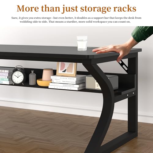 47'' Computer Desk Home Office Desk, Modern Computer Desk w/U Shaped Metal Frame, Storage Shelves, PC Table Study Writing Desk Workstation for Home Office (47inch/Black) - size: 47inch/Black