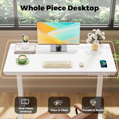 40" Electric Stand up Desk with Drawer, Height Adjustable - color: White Wood-top, size: 40"