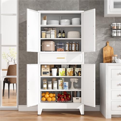 LCAOPC 71" Tall Pantry Storage Cabinet with Drawer and Adjustable Shelves, Freestanding Tall Kitchen Cupboard Storage Cabinet for Kitchen,Dining Room, Living Room, White - color: White, size: 71"H-1 Drawer