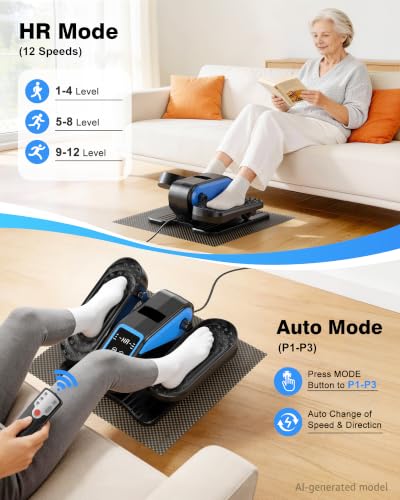Under Desk Elliptical Mini Electric Leg Exerciser While Sitting for Seniors - color: Blue