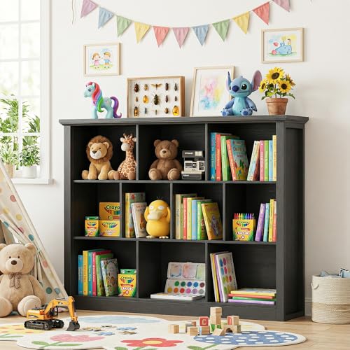 Unikito Cube Storage Shelf, Open Cube Bookshelf with Base, Black - color: Black, size: 10 Cube (50"W x 38.7"H)