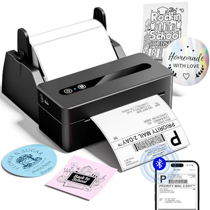 TATTMUSE Thermal Shipping Label Printer 4X6 Upgraded, 2026 New Version Bluetooth Label Printer for Small Business and Package, Support iOS, Android, Windows, Mac, Come with Label Holder - color: Black
