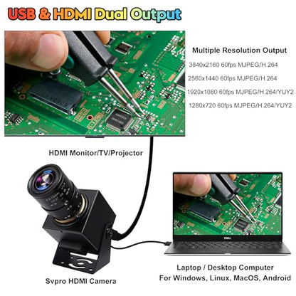 SVPRO 4K 60fps USB Camera with 2.8-12mm Manual Zoom Lens, HDMI/USB3.0 Dual Output, H.264/MJPEG, 4X Optical Zoom Webcam for PC, Mac, Raspberry Pi, Live Streaming, Video Conferencing, TV Monitor - color: 4K 60fps Camera with 2.8-12mm Lens