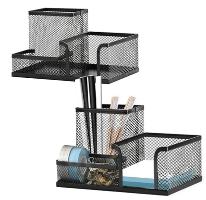 Moonlik Mesh Pen Holder Desk Organizer Set, Pencil Storage Holder with 3 Compartments, Office School Home Desktop Supplies, Desk Accessories for Paper Clip, Sticky Notes(2pack, Black) - style: 2pcs desk organizers