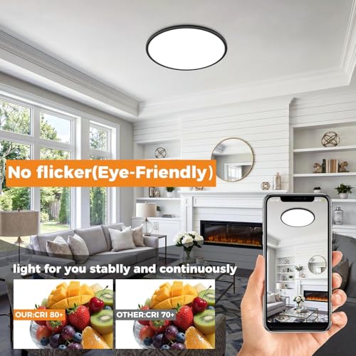hepside 15.8INCH 2Pack Big Dimmable Flush Mount Ceiling Light Fixture Black, 3CCT 3000/4500/6000K Ceiling Lamp, 36W 4200LM Super Bright Low Profile Light for Bedroom, Kitchen, Bathroom, Hallway - color: Black, size: 15.8Inch-2pack