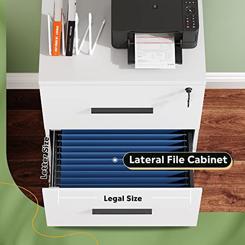 DEVAISE 2-Drawer Wood Lateral File Cabinet with Lock for Office Home, White - color: White, size: Medium