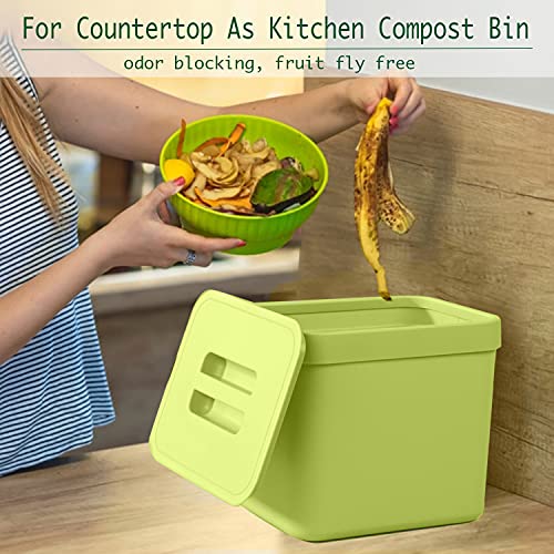 LALASTAR 1.8 Gallon Hanging Trash Can, Green, Plastic, Compost Bin Indoor Kitchen Sealed, Small Trash Can with Lid, Mountable - color: Green