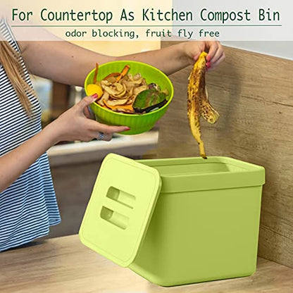 LALASTAR 1.8 Gallon Hanging Trash Can, Green, Plastic, Compost Bin Indoor Kitchen Sealed, Small Trash Can with Lid, Mountable - color: Green