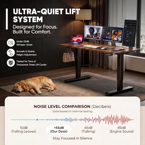 Furmax 55 Inches Electric Height Adjustable Standing Desk Home Office Desk - color: Brown, size: 55 Inch