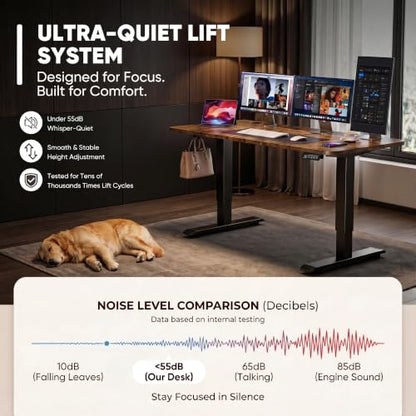 Furmax 55 Inches Electric Height Adjustable Standing Desk Home Office Desk - color: Brown, size: 55 Inch