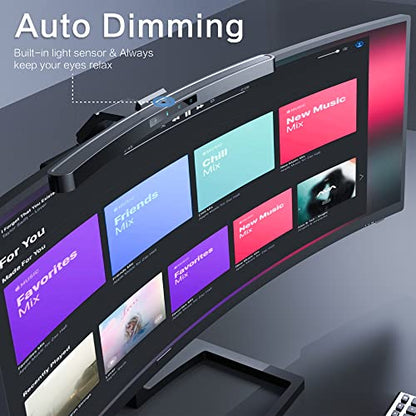 ONWAY Curved Monitor Light Bar with Wireless Remote,Monitor Auto-Dimming and Camera Base,Applicable to All Screens. No Screen Glare,for Home Office - color: Black