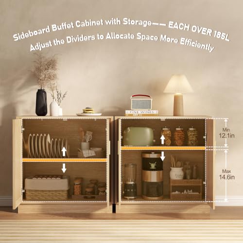 31.5" Fluted Sideboard Cabinet with Arched Doors, Buffet Cabinet, Light Oak - color: Natural Oak