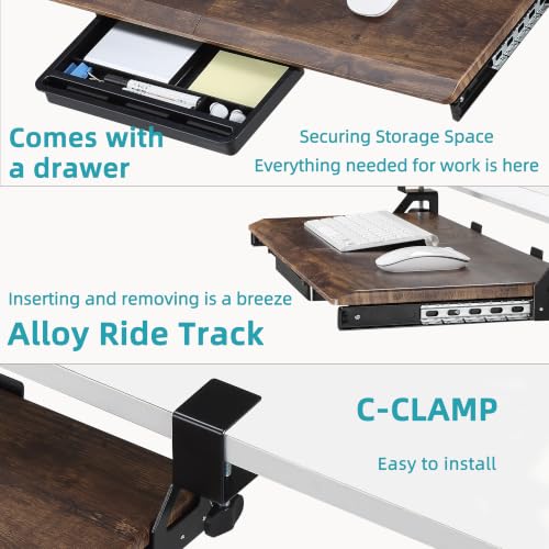 ETHU Keyboard Tray Under Desk with Metal Rail, 26.8x12.2", Walnut - color: Wood, size: 26.8"x12.2"
