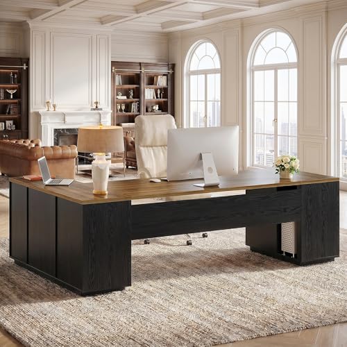 Tribesigns 85.8-Inch L-Shaped Executive Desk, Warm Brown & Black - color: Warm Brown & Black