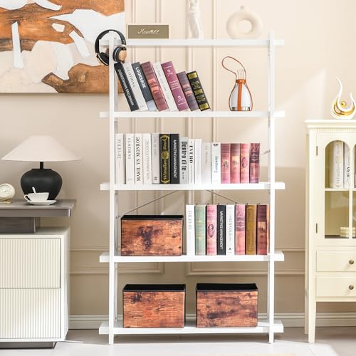 HCHQHS Bookshelf, 5-Tier Industrial Bookcase, White Open Book Shelf, Freestanding Tall Bookshelves with Metal Frame - color: Cloud White, size: 5-Tier (35.8"W x 65.7"H)