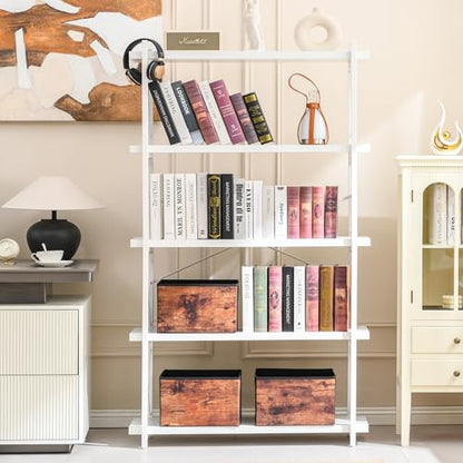 HCHQHS Bookshelf, 5-Tier Industrial Bookcase, White Open Book Shelf, Freestanding Tall Bookshelves with Metal Frame - color: Cloud White, size: 5-Tier (35.8"W x 65.7"H)