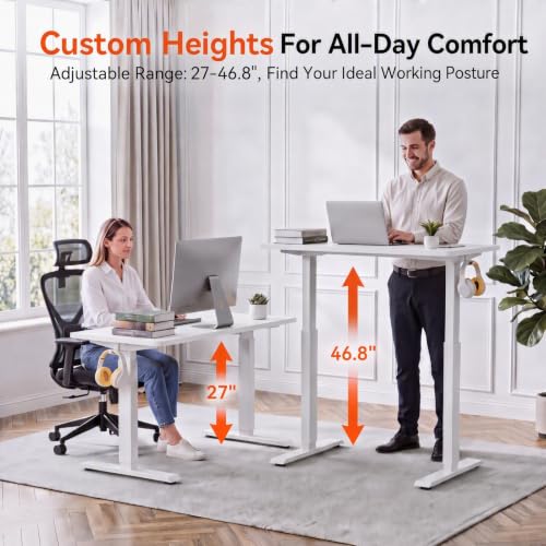 48''×24'' Electric Standing Desk with Power Outlets & Wheels, White - color: White, size: 48×24''