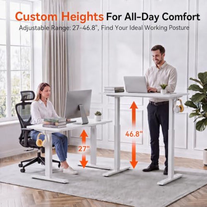 48''×24'' Electric Standing Desk with Power Outlets & Wheels, White - color: White, size: 48×24''