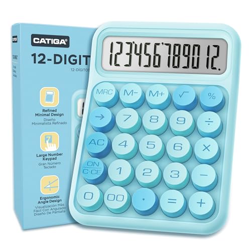 CATIGA Mechanical Switch Calculator, Blue Calculator with 12 Digit Large LCD Display & Big Buttons for Office Desk, Classroom Math, Back to School Supplies, Cute Aesthetic Desk Accessories - color: Blue