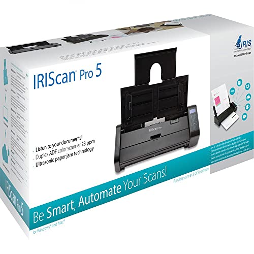 IRIScan Pro 5 Color Portable Duplex Document Scanner, Auto Document Feeder (ADF) 20Pages, Ultra Speed 20PPM, 1 Click scan to PDF, Full OCR 138 Languages, Scan to JPG/PDF/Word/Excel/Cloud