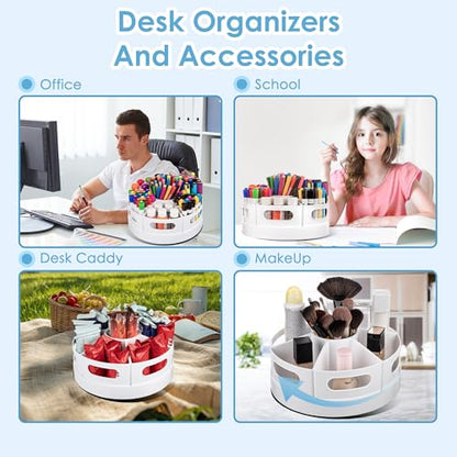 CraftGenes Rotating Art Supply Organizer, 7 Removable Compartments, White - color: White