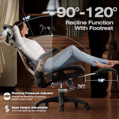 ELABEST X100 Ergonomic Mesh Office Chair with Footrest, Big and Tall Home Desk Chair with 5D Flip-Up Arms, Adjustable 3D Lumbar Support, Gaming & Executive Computer Chair (Coffee Break) - color: Coffee Break