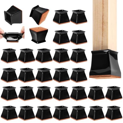 CHUNZEXI 32 Pack Square Chair Leg Floor Protectors for Hardwood Floors, Silicone Felt Covers Pads Caps, Protect Wood Furniture Feet Floors Noise Reduce and Scratch (Square Small) - color: Black-32pack, size: Square S