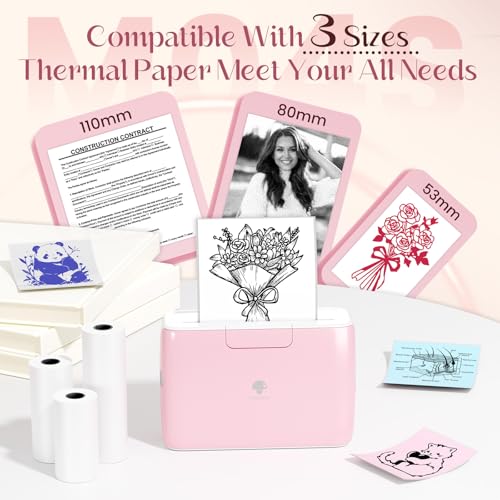 Phomemo 4" Portable Thermal Printer, 300DPI Inkless Printer Label Machine - color: Pink