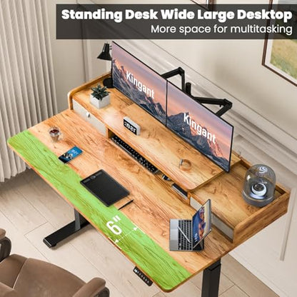 Kingant Standing Desk with Dual Drawers,Electric Height Adjustable 48"x 30" - color: Light Rustic Brown, size: 48" x 30"