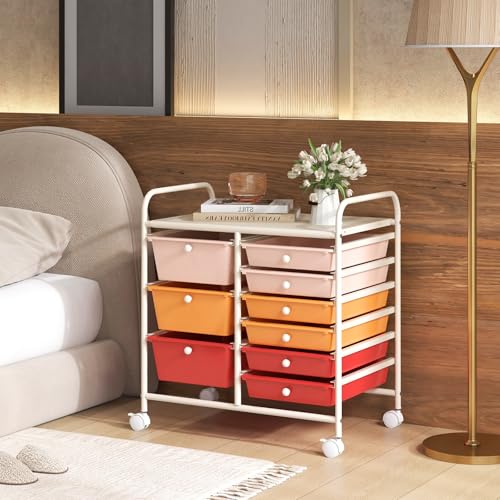 RELAX4LIFE 9 Drawer Rolling Storage Cart - Mobile Drawer Carts for Craft Art Supply Paper Salon, Utility Cart on Wheels for Classroom Teacher School Office, Rolling Cart with Drawers (Macaron) - color: Macaron, style: 9 Drawers