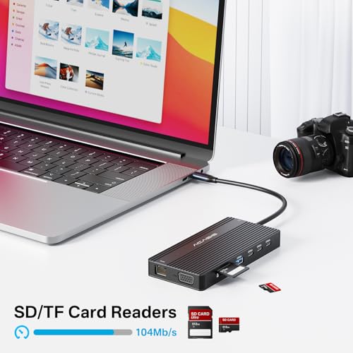 USB C Docking Station Dual HDMI Monitor, Laptop Docking Station 3 Monitors, 2 * 4K HDMI+1080p VGA+100W PD+Ethernet+3 USBC 10Gbps+SD/TF+Audio Adapter, USB C Hub for Dell/Lenovo/HP/ThinkPad(Black) - color: Black